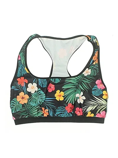 Pre-owned Unbranded Swimsuit Top Black Tropical Pattern Swimwear