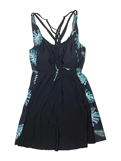 Pre-owned Unbranded Swimsuit Top Black Tropical Pattern Swimwear