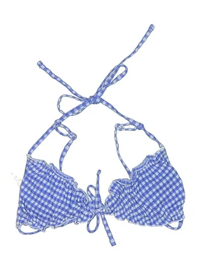Pre-owned Unbranded Swimsuit Top Blue Checkered/gingham Pattern Swimwear