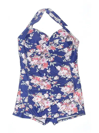 Pre-owned Unbranded Swimsuit Top Blue Floral Pattern Swimwear