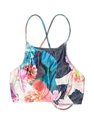 Pre-owned Unbranded Swimsuit Top Blue Floral Pattern Swimwear