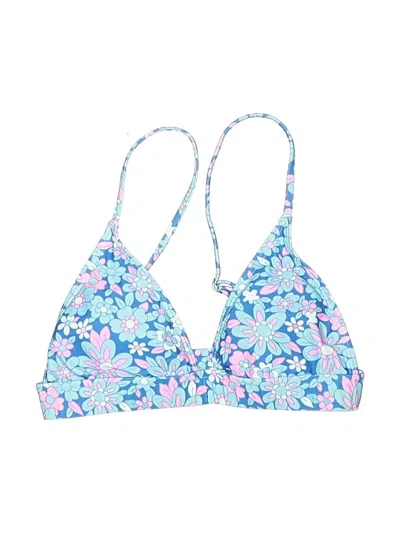 Pre-owned Unbranded Swimsuit Top Blue Floral Pattern Swimwear