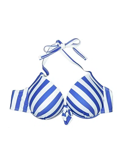 Pre-owned Unbranded Swimsuit Top Blue Stripes Pattern Plunge Neckline Swimwear