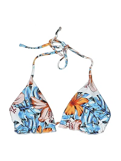 Pre-owned Unbranded Swimsuit Top Blue Tropical Pattern Swimwear
