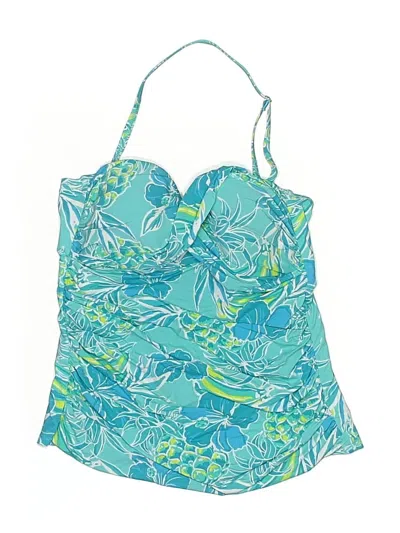 Pre-owned Unbranded Swimsuit Top Blue Tropical Pattern Swimwear