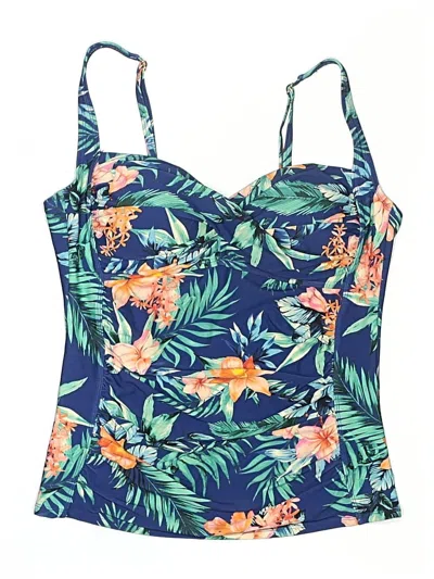 Pre-owned Unbranded Swimsuit Top Blue Tropical Pattern Swimwear
