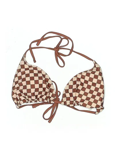 Pre-owned Unbranded Swimsuit Top Brown Checkered/gingham Pattern Swimwear