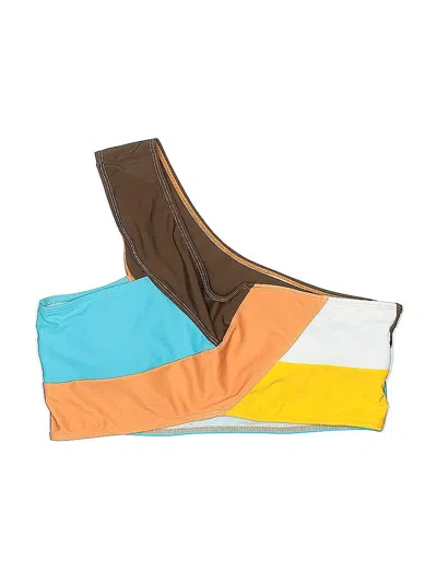 Pre-owned Unbranded Swimsuit Top Brown Color Block Pattern Swimwear