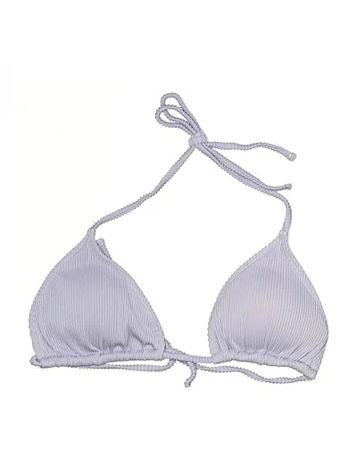 Pre-owned Unbranded Swimsuit Top Gray Stripes Pattern Halter Neckline Swimwear