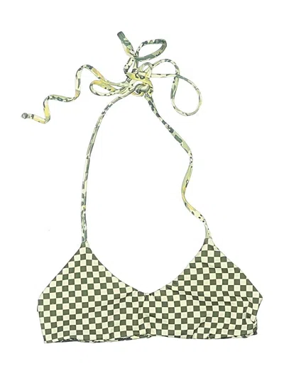 Pre-owned Unbranded Swimsuit Top Green Checkered/gingham Pattern Swimwear
