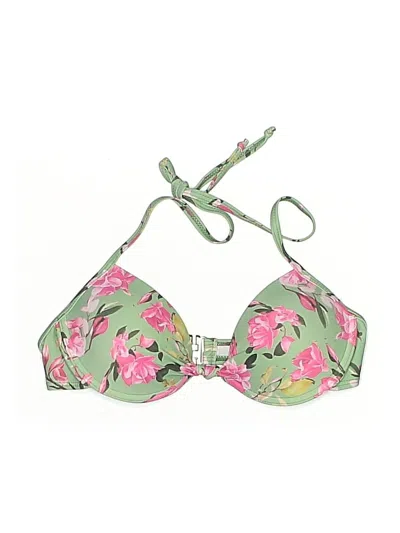 Pre-owned Unbranded Swimsuit Top Green Floral Pattern Swimwear