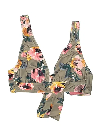 Pre-owned Unbranded Swimsuit Top Green Floral Pattern Swimwear