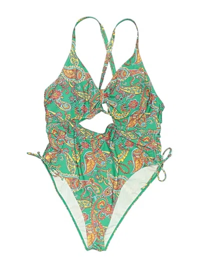 Pre-owned Unbranded Swimsuit Top Green Paisley Pattern Swimwear