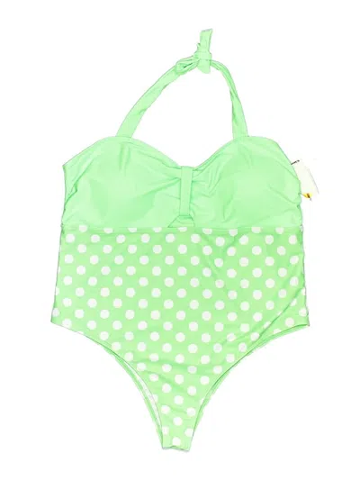 Pre-owned Unbranded Swimsuit Top Green Polka Dots Pattern Swimwear