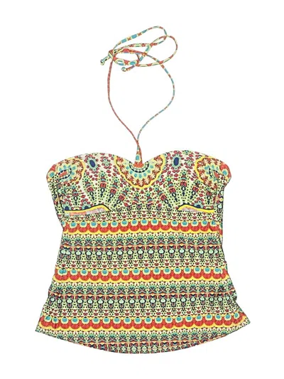 Pre-owned Unbranded Swimsuit Top Green Print Pattern Swimwear