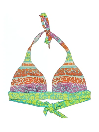 Pre-owned Unbranded Swimsuit Top Green Print Pattern Swimwear