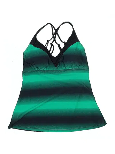 Pre-owned Unbranded Swimsuit Top Green Stripes Pattern Swimwear