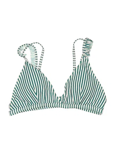 Pre-owned Unbranded Swimsuit Top Green Stripes Pattern Swimwear