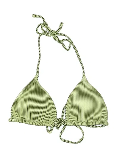 Pre-owned Unbranded Swimsuit Top Green Stripes Pattern Swimwear