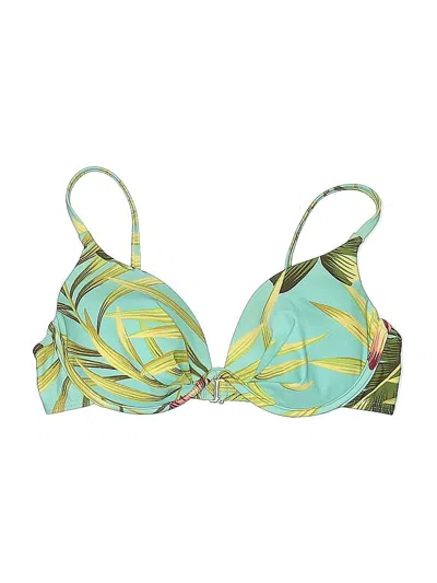 Pre-owned Unbranded Swimsuit Top Green Tropical Pattern Swimwear