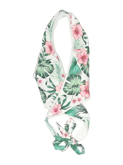 Pre-owned Unbranded Swimsuit Top Green Tropical Pattern Swimwear