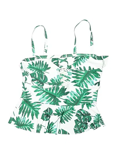 Pre-owned Unbranded Swimsuit Top Green Tropical Pattern Swimwear