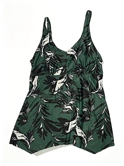 Pre-owned Unbranded Swimsuit Top Green Tropical Pattern Swimwear