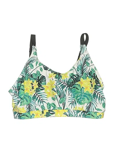 Pre-owned Unbranded Swimsuit Top Green Tropical Pattern Swimwear