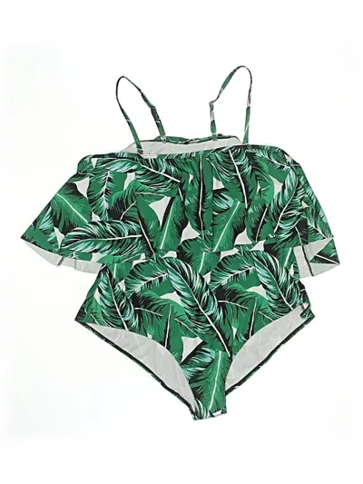 Pre-owned Unbranded Swimsuit Top Green Tropical Pattern Swimwear