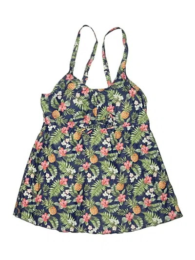 Pre-owned Unbranded Swimsuit Top Green Tropical Pattern Swimwear