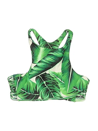 Pre-owned Unbranded Swimsuit Top Green Tropical Pattern Swimwear