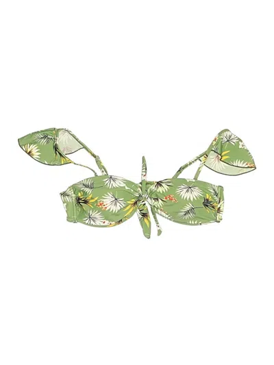 Pre-owned Unbranded Swimsuit Top Green Tropical Pattern Swimwear