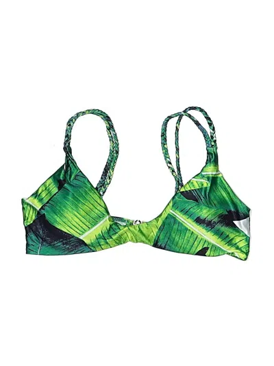 Pre-owned Unbranded Swimsuit Top Green Tropical Pattern Swimwear