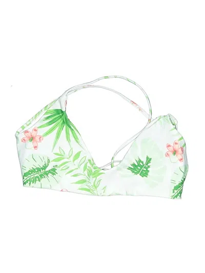 Pre-owned Unbranded Swimsuit Top Green Tropical Pattern Swimwear