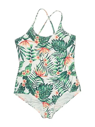 Pre-owned Unbranded Swimsuit Top Green Tropical Pattern Swimwear
