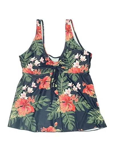 Pre-owned Unbranded Swimsuit Top Green Tropical Pattern Swimwear