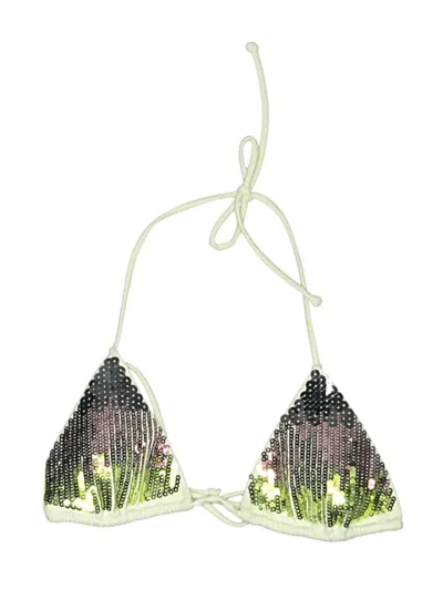 Pre-owned Unbranded Swimsuit Top Green Tweed Pattern Swimwear