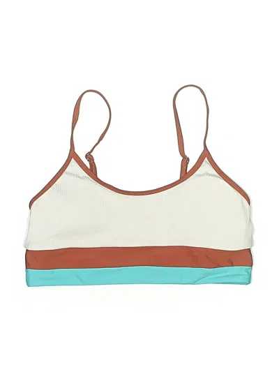 Pre-owned Unbranded Swimsuit Top Ivory Color Block Pattern Swimwear In White
