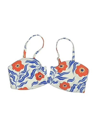 Pre-owned Unbranded Swimsuit Top Ivory Floral Pattern Swimwear In White