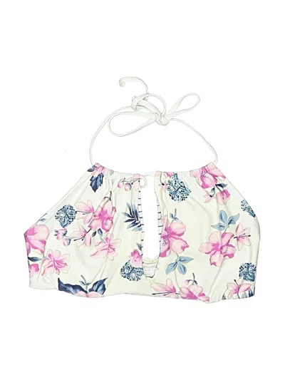 Pre-owned Unbranded Swimsuit Top Ivory Floral Pattern Swimwear In White