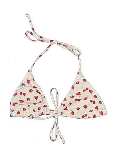 Pre-owned Unbranded Swimsuit Top Ivory Hearts Pattern Swimwear In White