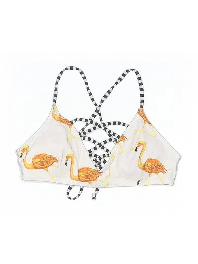 Pre-owned Unbranded Swimsuit Top Ivory Print Pattern Swimwear In White