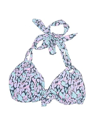 Pre-owned Unbranded Swimsuit Top Purple Floral Pattern Halter Neckline Swimwear