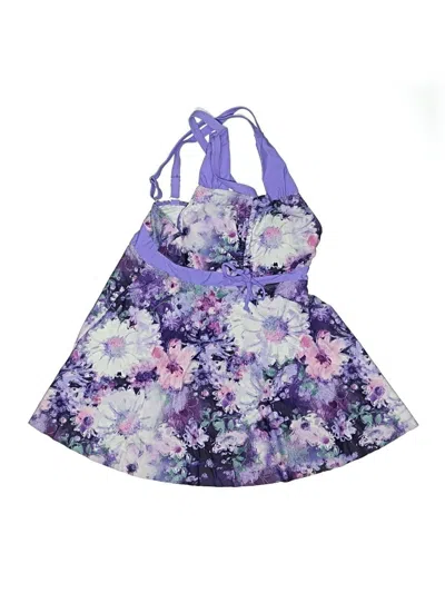 Pre-owned Unbranded Swimsuit Top Purple Floral Pattern Swimwear