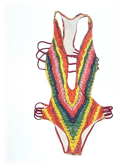 Pre-owned Unbranded Swimsuit Top Red Print Pattern Swimwear