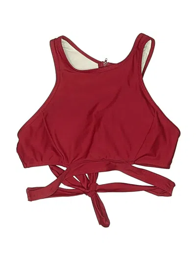 Pre-owned Unbranded Swimsuit Top Red Solid Pattern Halter Neckline Swimwear