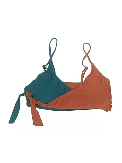 Pre-owned Unbranded Swimsuit Top Teal Color Block Pattern Swimwear In Blue