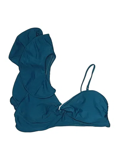 Pre-owned Unbranded Swimsuit Top Teal Solid Pattern Swimwear In Blue