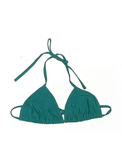 Pre-owned Unbranded Swimsuit Top Teal Solid Pattern Swimwear In Blue