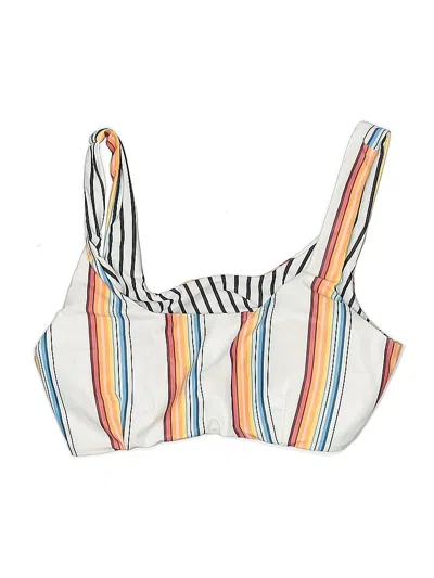 Pre-owned Unbranded Swimsuit Top White Stripes Pattern Swimwear